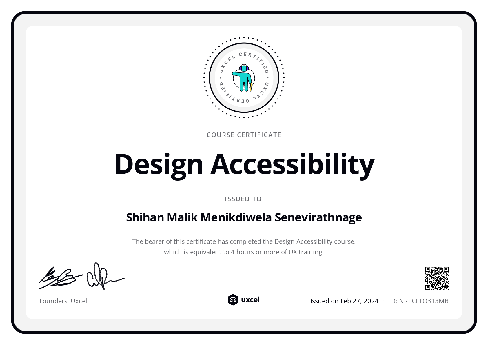 Shihan Menikdiwela's certificate